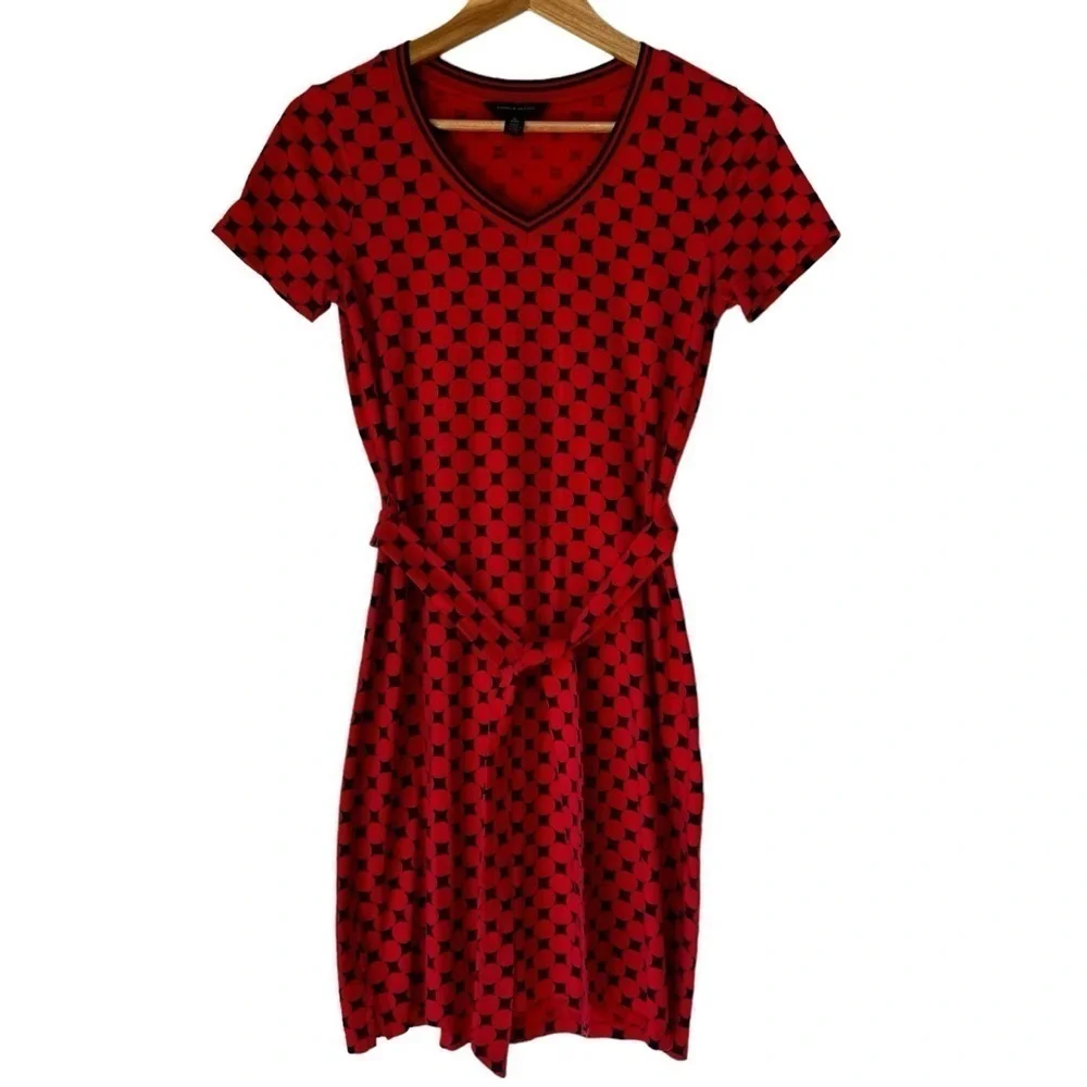 Tommy Hilfiger Red Summer T-ShirtDress, Short Sleeve, V Neck, Tie Waist, XS